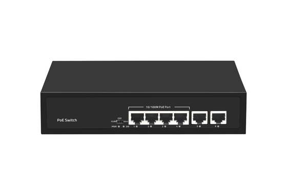 6 porte 10/100M Ethernet CCTV POE Switch supporto PoE Af/At 120W Budget 2*10/100M porte Uplink
