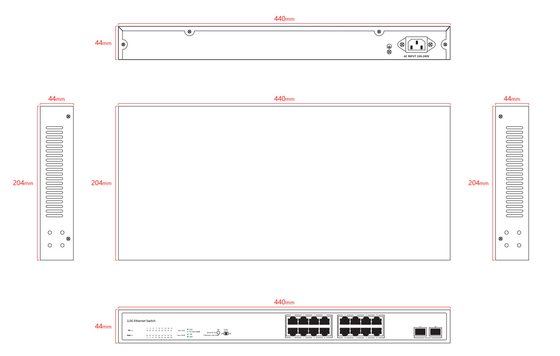 18 Port Desktop 2.5 Gigabit Unmanaged Switch con 16*2.5g RJ45+2*10G SFP