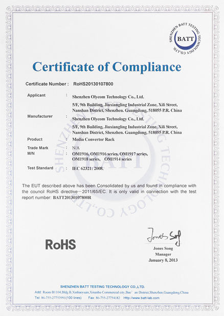 Cina Shenzhen Olycom Technology Co., Ltd. Certificazioni