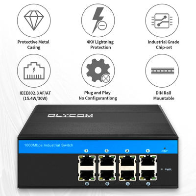 Switch Ethernet PoE a 8 porte Industriale Non Gestito di Rete 120W/240W DC48V Grado di Protezione IP40