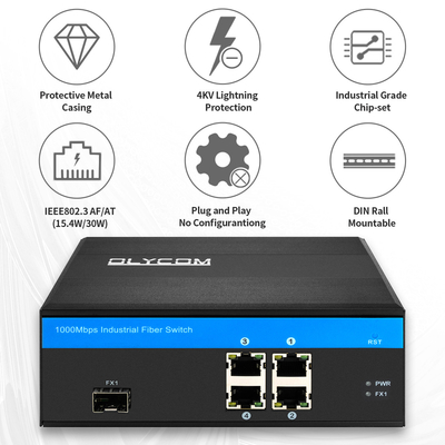 Switch in fibra POE Gigabit Ethernet a 5 porte Slot SFP industriale non gestito con budget da 120 W