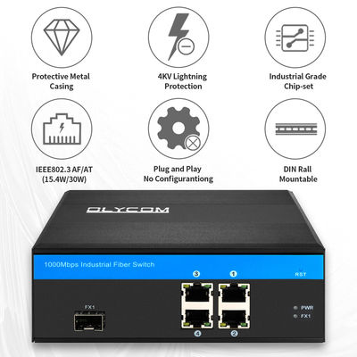 Switch Gigabit PoE in fibra a 5 porte industriali | Budget energetico 120W Slot SFP Non gestito