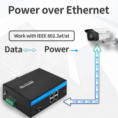 Switch Gigabit PoE in fibra a 5 porte industriali | Budget energetico 120W Slot SFP Non gestito
