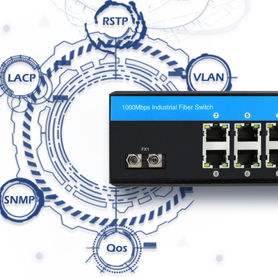 Industrial PoE Managed Switch 8 Port ST Fiber Gigabit Network Non gestito CE FCC IP40