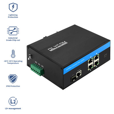 Switch Ethernet Industriale Smart Managed 5 Porte Gigabit con Porte Fibra SFP, Grado di Protezione IP40