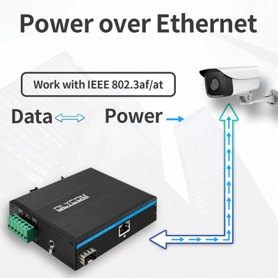 DC48V POE Industrial Media Converter 100/1000M Autosensore 2 porte PSE 15.4W 30W