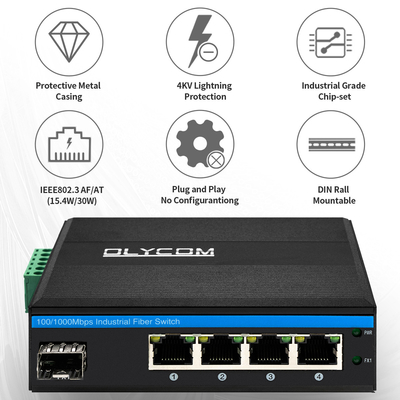 Switch PoE SFP a 5 porte Gigabit di rete PoE/PoE+ 120W Budget DC48V Fanless CE FCC