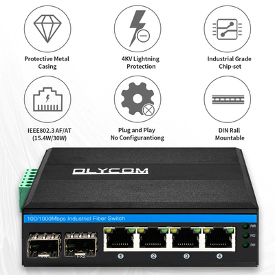 Commutatore di rete non gestito di Ethernet a fibra ottica, commutatore di POE di gigabit di 6 porti