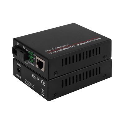 Mini Single Core 100/1000M Media Converter Non gestito Single Mode Nero CE DC5V