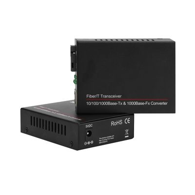 Mini Single Core 100/1000M Media Converter Non gestito Single Mode Nero CE DC5V