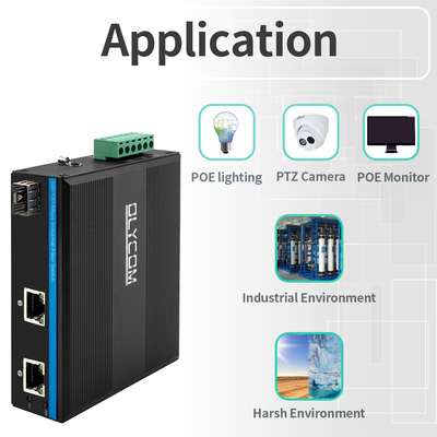 Gigabit 30W 60W PoE Switch Extender di grado industriale Fibra SFP non gestita DC48V