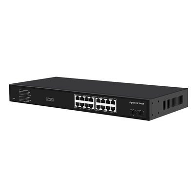 16 porte Gigabit Poe Switch 300W Budget VLAN non gestito 250 metri di distanza Fibra SFP