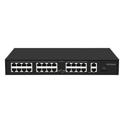 24 Port 10/100M POE Switch Gigabit Fibra ottica Uplink AC Rack Non gestito 300W Budget