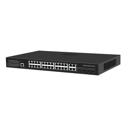24 Port PoE Switch Gigabit basato su L2 L3 Smart Managed 300W Budget con SFP Uplink 1U Rack