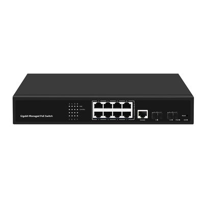8 porte PoE Vlan gestito Gigabit Fiber Switch Realtek Chip 120W Budget AC Input