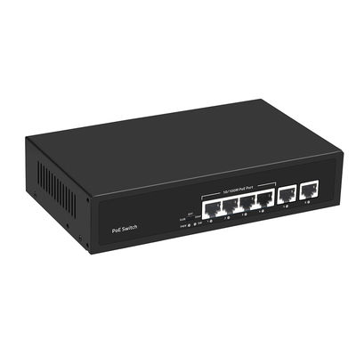 Switch PoE CCTV Fast Ethernet 4 Porte Con 2 Uplink in Rame Budget Potenza 55W Ingresso AC