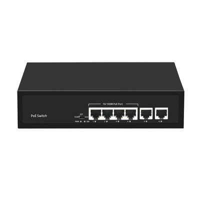 Switch PoE CCTV Fast Ethernet 4 Porte Con 2 Uplink in Rame Budget Potenza 55W Ingresso AC