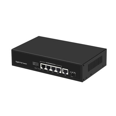 4 porte Gigabit Fiber Switch PoE Af/At 60W con 1 SFP/Copper Uplink Commercial Grade CE