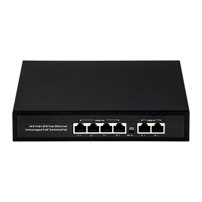OEM ODM Fast Ethernet 10/100mbps 4 Port Poe Switch Con 2 Port Uplink Switch di rete