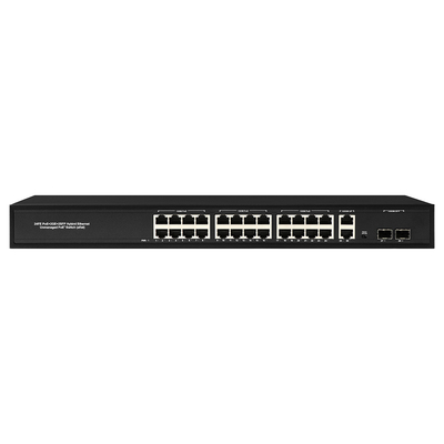 24 Port Network 48V Active PoE Switch 450W Standard AF/AT con 2 RJ45 Uplink Port Ethernet sfp fiber Switch