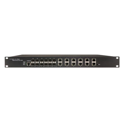 Switch POE industriale gestito montabile su rack 1U con 12 porte RJ45 + 12 porte SFP e 340W POE