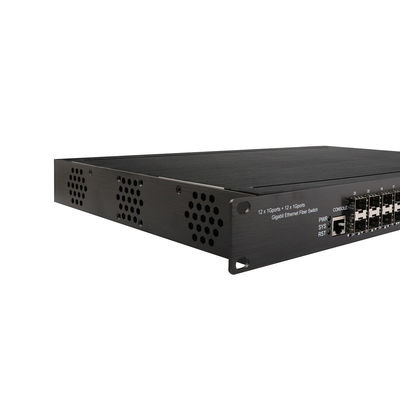 Switch POE industriale gestito montabile su rack 1U con 12 porte RJ45 + 12 porte SFP e 340W POE