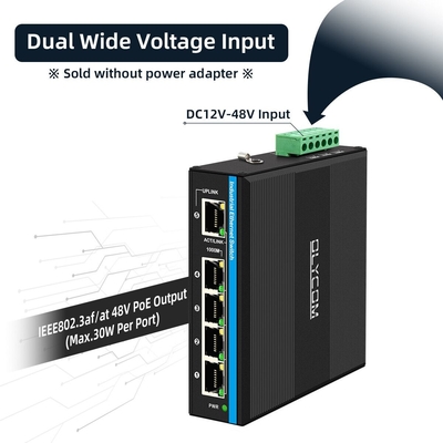 5 porte amplificatore di tensione gigabit 12-48VDC di ingresso interruttore di rete POE industriale
