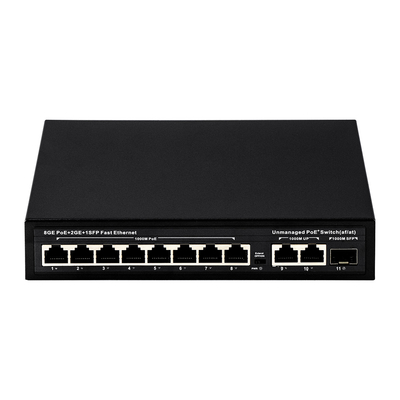 Switch POE non gestito da 120 W 8 PoE 10/100/1000 Mbps + 2 LAN 10/100/1000 Mbps + 1 SFP 100/1000 M