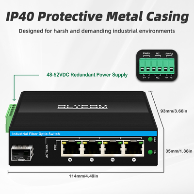 5 porte Gigabit Unmanaged POE Switch DC48-52V Switch Ethernet di alimentazione per uso esterno