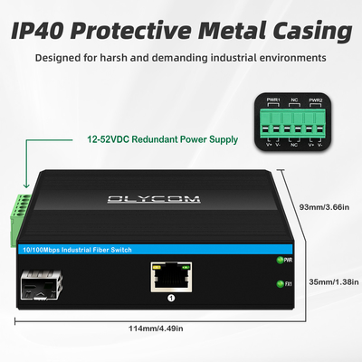 Mini 2 Port 10/100mpbs Fiber Media Converter con 1RJ45+1SFP LC Ethernet Switch per uso esterno