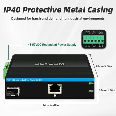 10/100m 2 Port Industrial Network Switch Ethernet Non gestito DIN rail Switch di rete Poe con protezione IP40