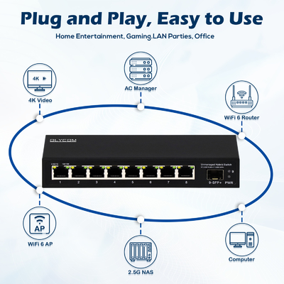 9 porte non gestite 2.5G Ethernet Switch con 10G Uplink SFP Port 60Gbps Backplane Bandwidth