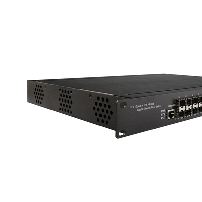 1U Rack Gigabit 24 port gestito Ethernet POE switch con 12 RJ45+12 SFP AC100-240V input switch industriale