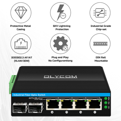 Mini 6 porte commutatore Gigabit Ethernet POE commutatore din rail 2 sfp+ 4 RJ45 DC48-52V doppio ingresso di potenza
