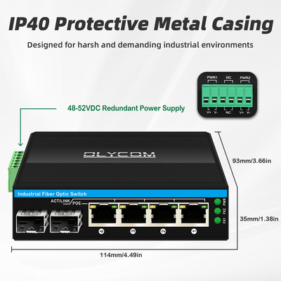 Mini 6 porte commutatore Gigabit Ethernet POE commutatore din rail 2 sfp+ 4 RJ45 DC48-52V doppio ingresso di potenza