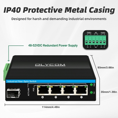 5 porte Gigiabit Outdoor Poe Switch Mini Industrial Fiber Switch IP40 Din Rail Switch