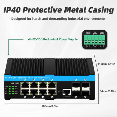 12 porte 10G L2/L3 Managed Poe+ Switch 4*10G Sfp Ports DC48V Dual Power Input 10g Poe Switch
