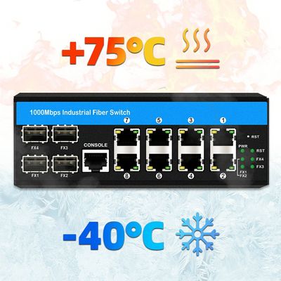 12 Port Gigabit Managed Switch 4SFP+8RJ45 Industrial Managed Ethernet Switch con doppio ingresso di alimentazione per reti DIN-Rail