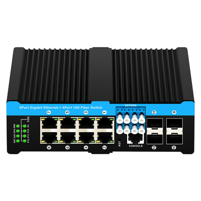 12 porte 10G L2/L3 gestito POE+ interruttore interruttore ottico 4*10G sfp +8 RJ45 din-rail Ethernet