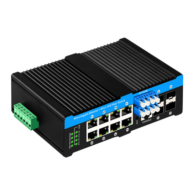 12 porte 10G L2/L3 gestito POE+ interruttore interruttore ottico 4*10G sfp +8 RJ45 din-rail Ethernet