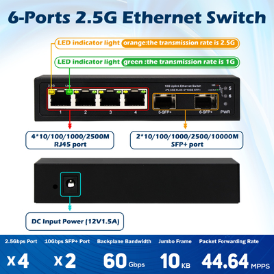 10g Ethernet switch non gestito 4 porte 2.5G Ethernet switch con 10G SFP + porte