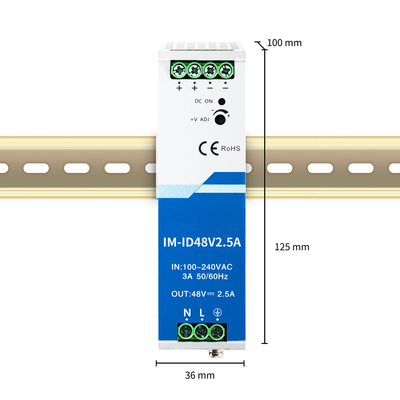 120W Adaptore di alimentazione industriale 48V 2.5A Din Rail Wide AC/DC Input CE