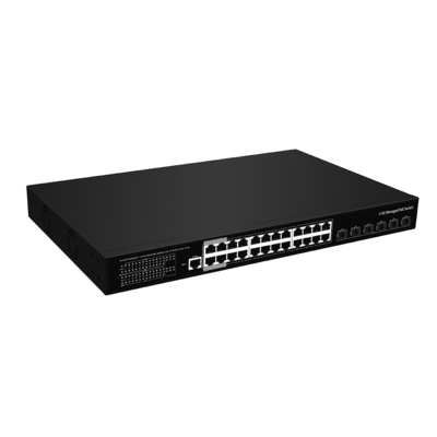 24 porte 2.5G PoE Switch 10G Fiber Uplink L3 Ethernet gestito 400W Budget AC Input