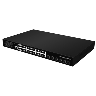 24 porte 2.5G PoE Switch 10G Fiber Uplink L3 Ethernet gestito 400W Budget AC Input
