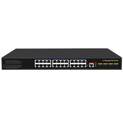 24 porte PoE Switch 10G Fiber300W Budget Console USB L3 Ingresso CA gestito