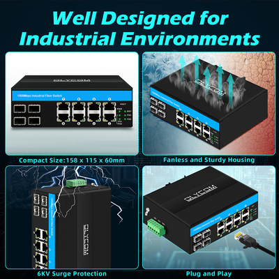 8 porte Gigabit POE switch switch Ethernet industriale 4SFP+8RJ45 DC48V doppio ingresso di potenza
