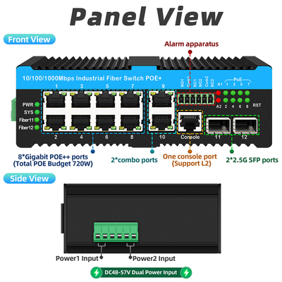 2.5G Industrial Ethernet Switch Din-rail Poe Switch Supporto 90w L2 Gestito