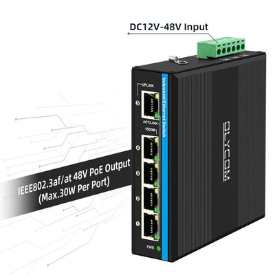 Switch PoE alimentato da energia solare o da batterie 4 porte Gigabit Network Dual 12V/24V/48VDC Input CE
