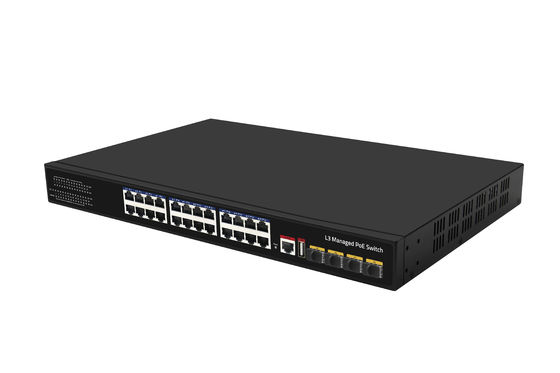 Switch PoE L3 gestito Ethernet in fibra ottica a 24 porte 10G 400W 4*porte fibra 10G + 24*porte RJ45 POE