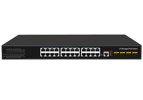 Switch PoE L3 gestito Ethernet in fibra ottica a 24 porte 10G 400W 4*porte fibra 10G + 24*porte RJ45 POE